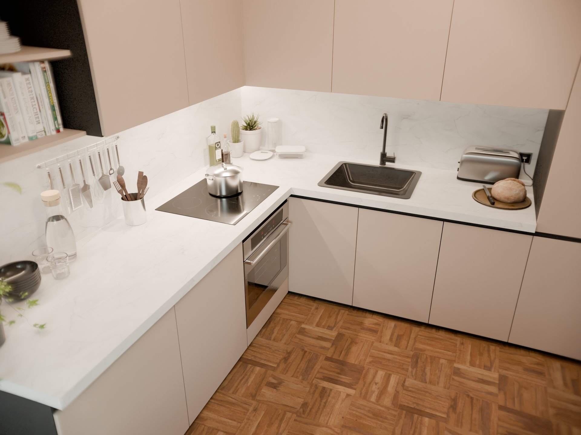 Cuisine moderne avec plan de travail stratifié sur mesure Sofema et évier