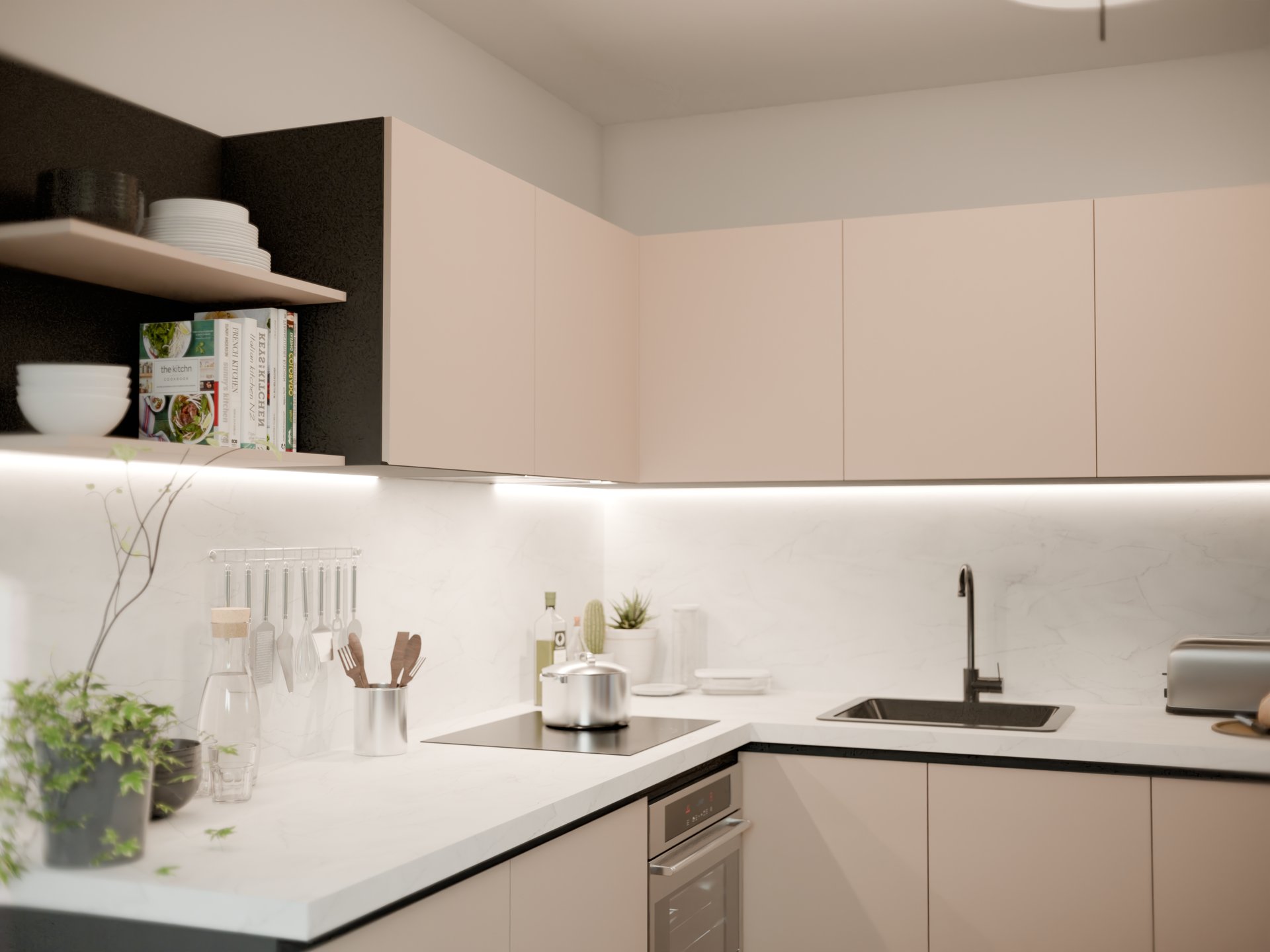 Plan de travail stratifié sur mesure Sofema dans cuisine avec évier et plaque