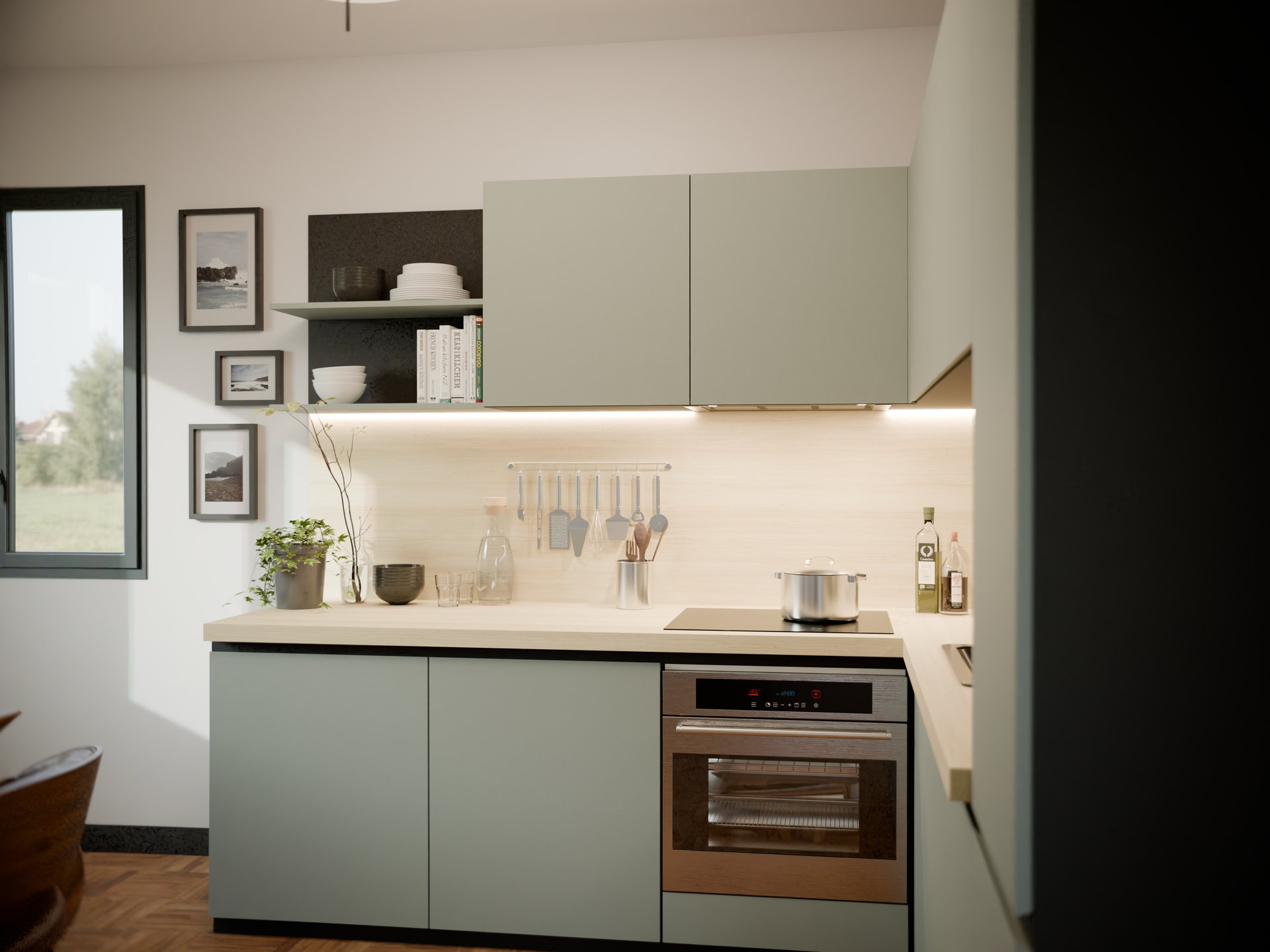 Cuisine moderne avec plan de travail stratifié sur mesure de Sofema