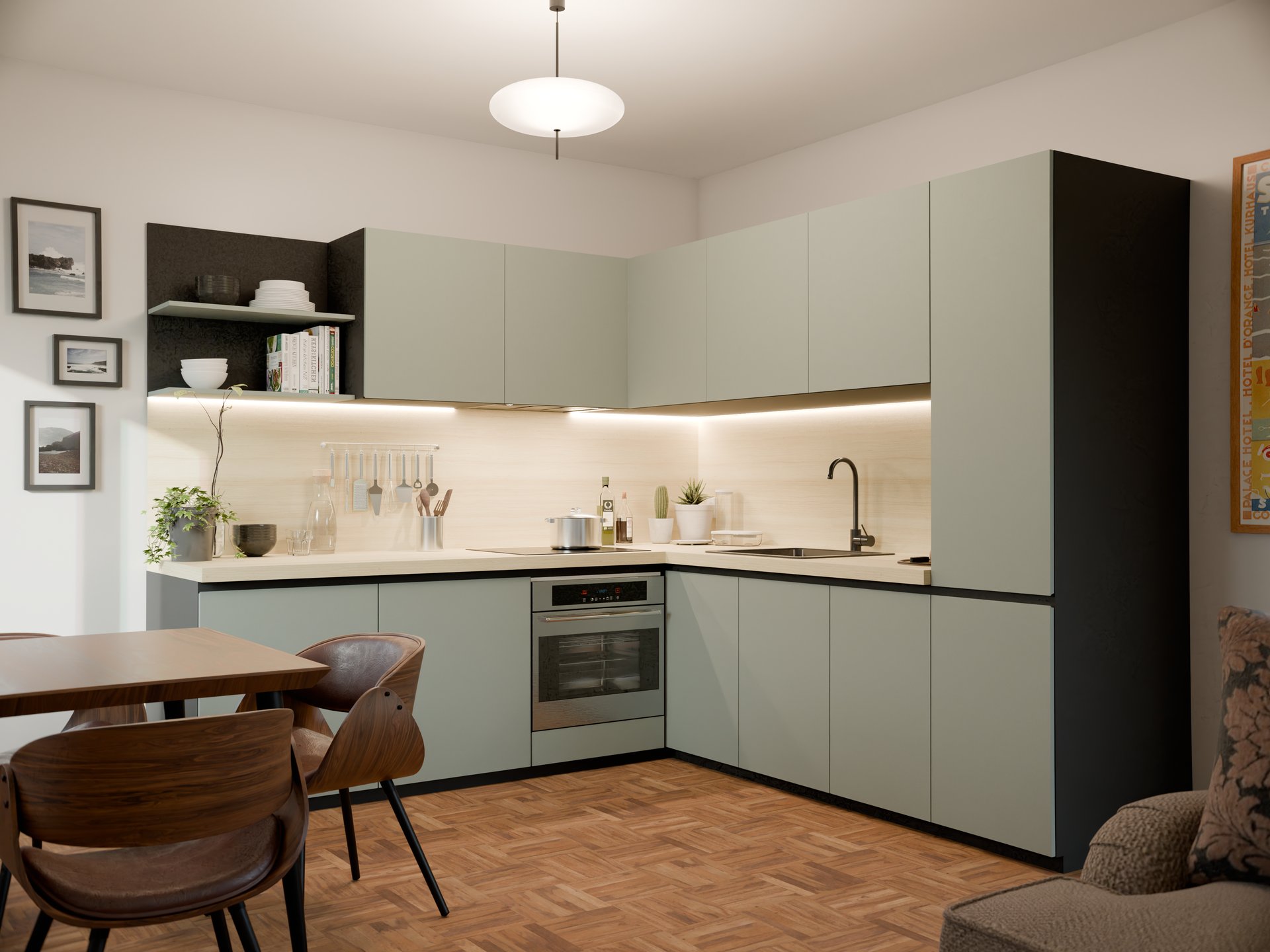 Cuisine moderne avec plan de travail stratifié sur mesure de Sofema