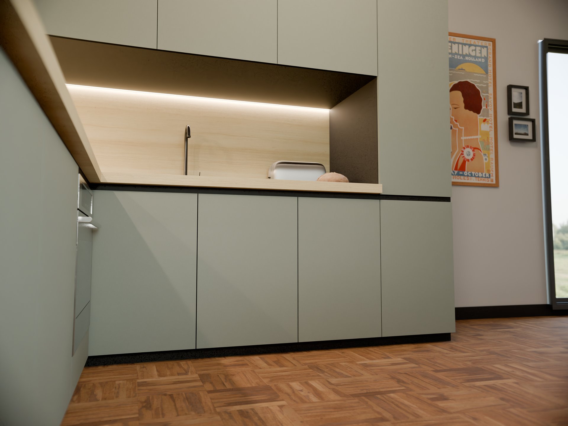 Plan de travail stratifié sur mesure Sofema avec éclairage intégré et finition