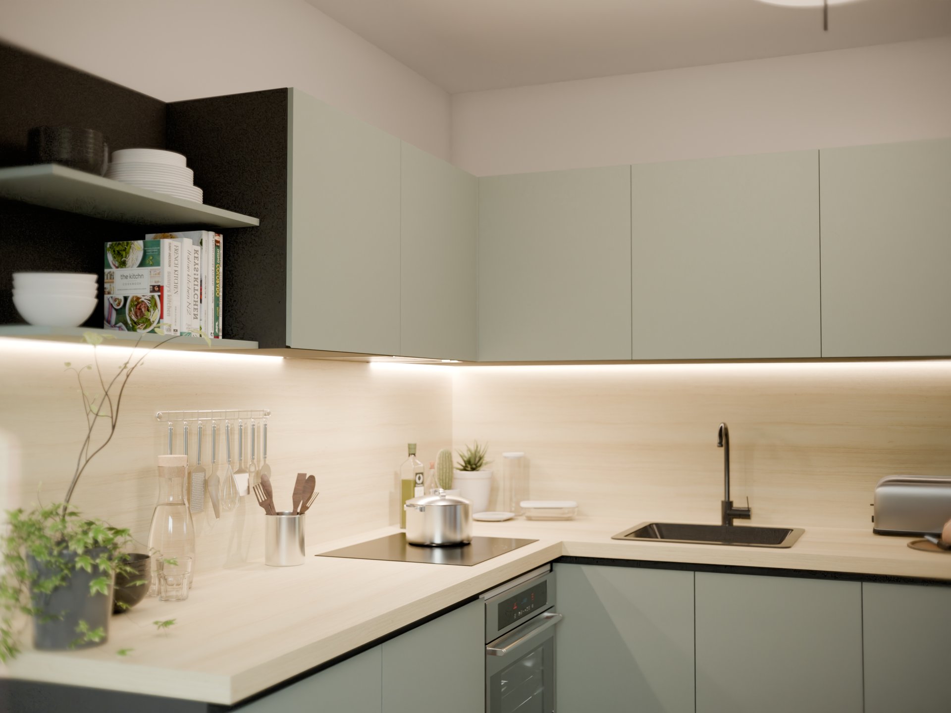 Plan de travail stratifié sur mesure Sofema dans cuisine avec évier et plaque