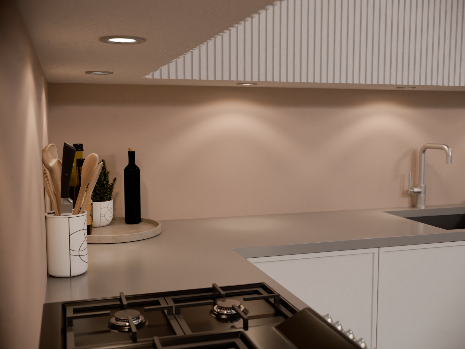 Plan de travail stratifié sur mesure Sofema avec plaque de cuisson et évier