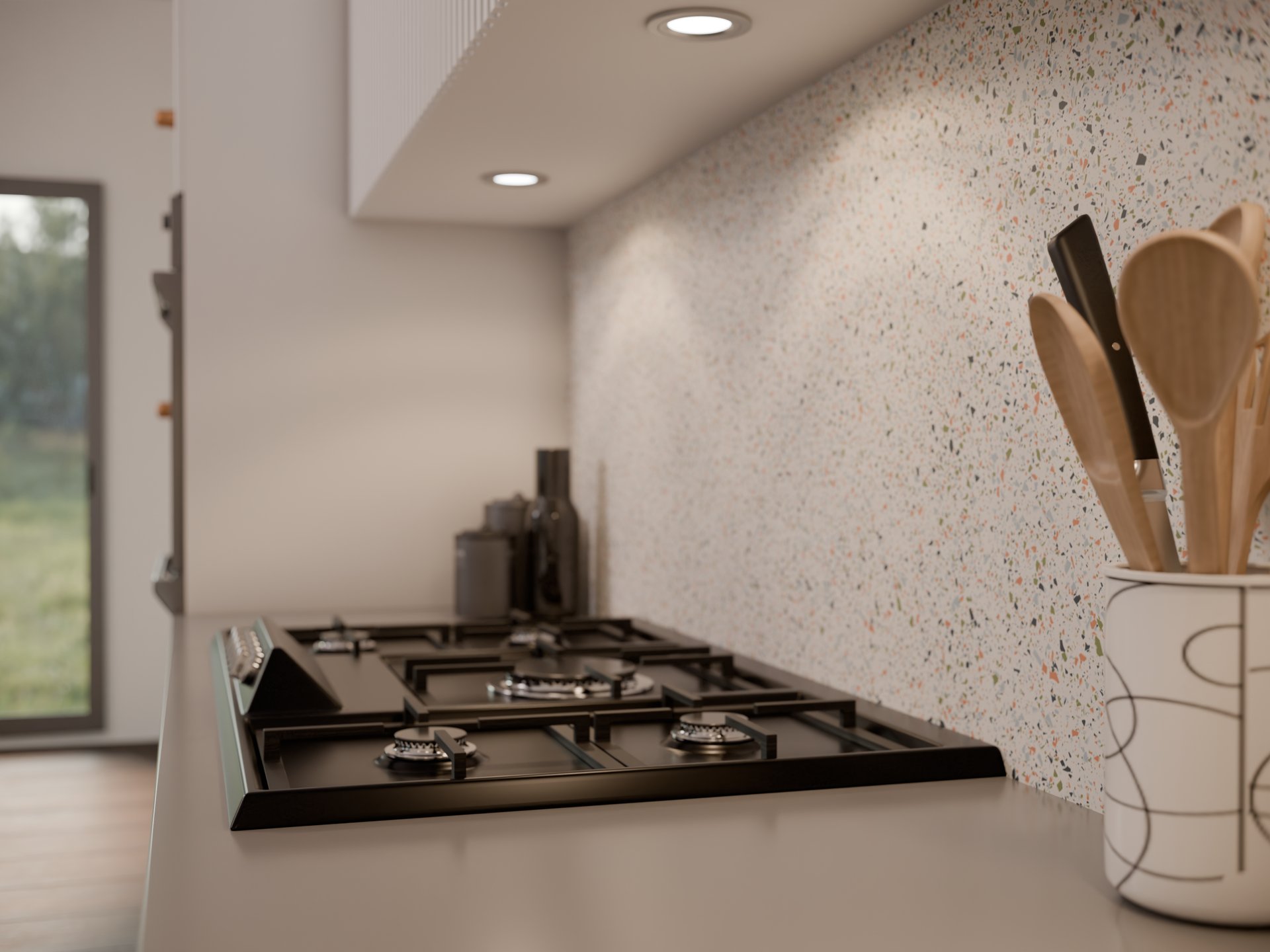 Plan de travail stratifié sur mesure Sofema avec plaque de cuisson gaz