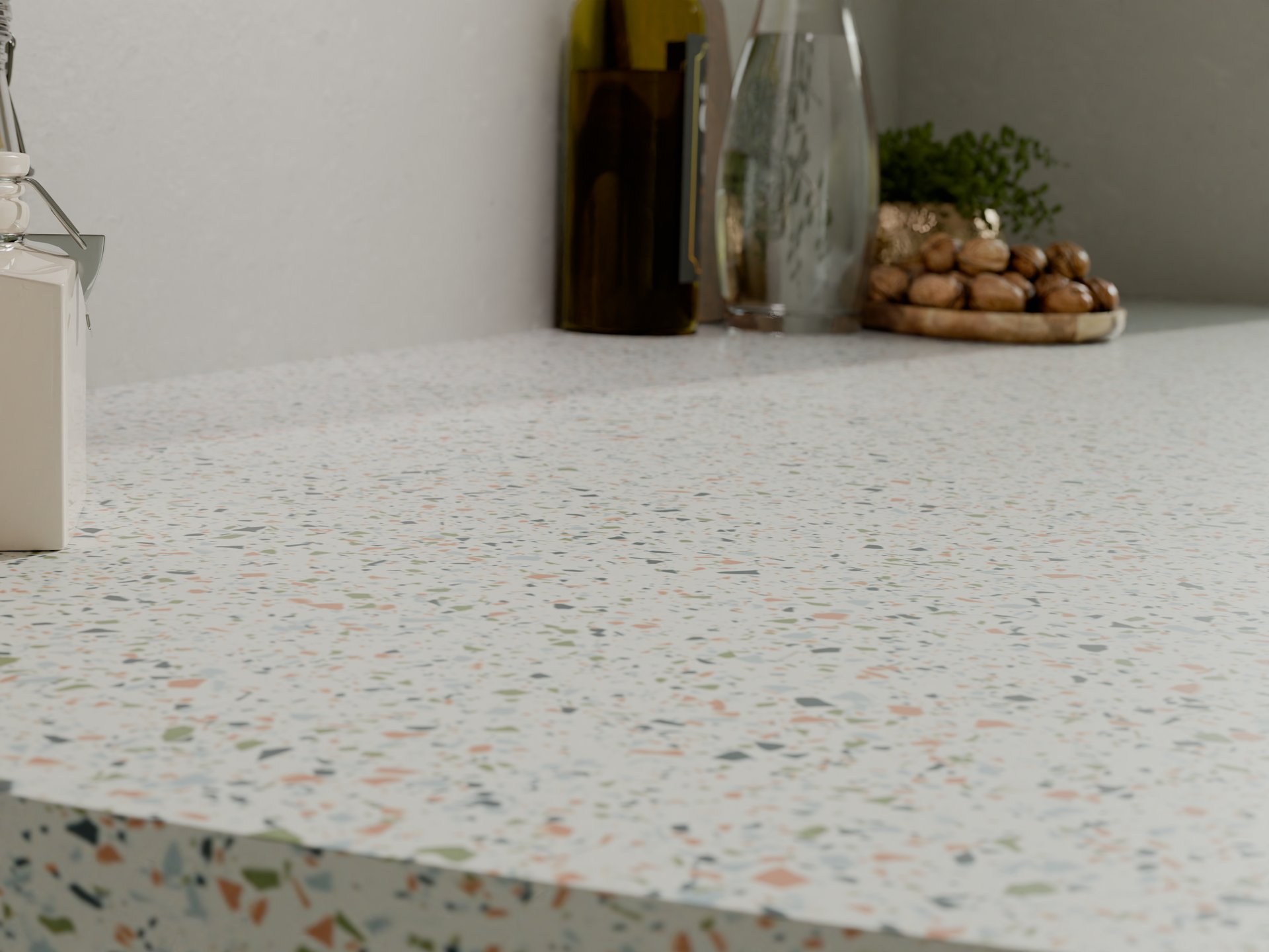 Plan de travail stratifié sur mesure par Sofema, design moderne et coloré.