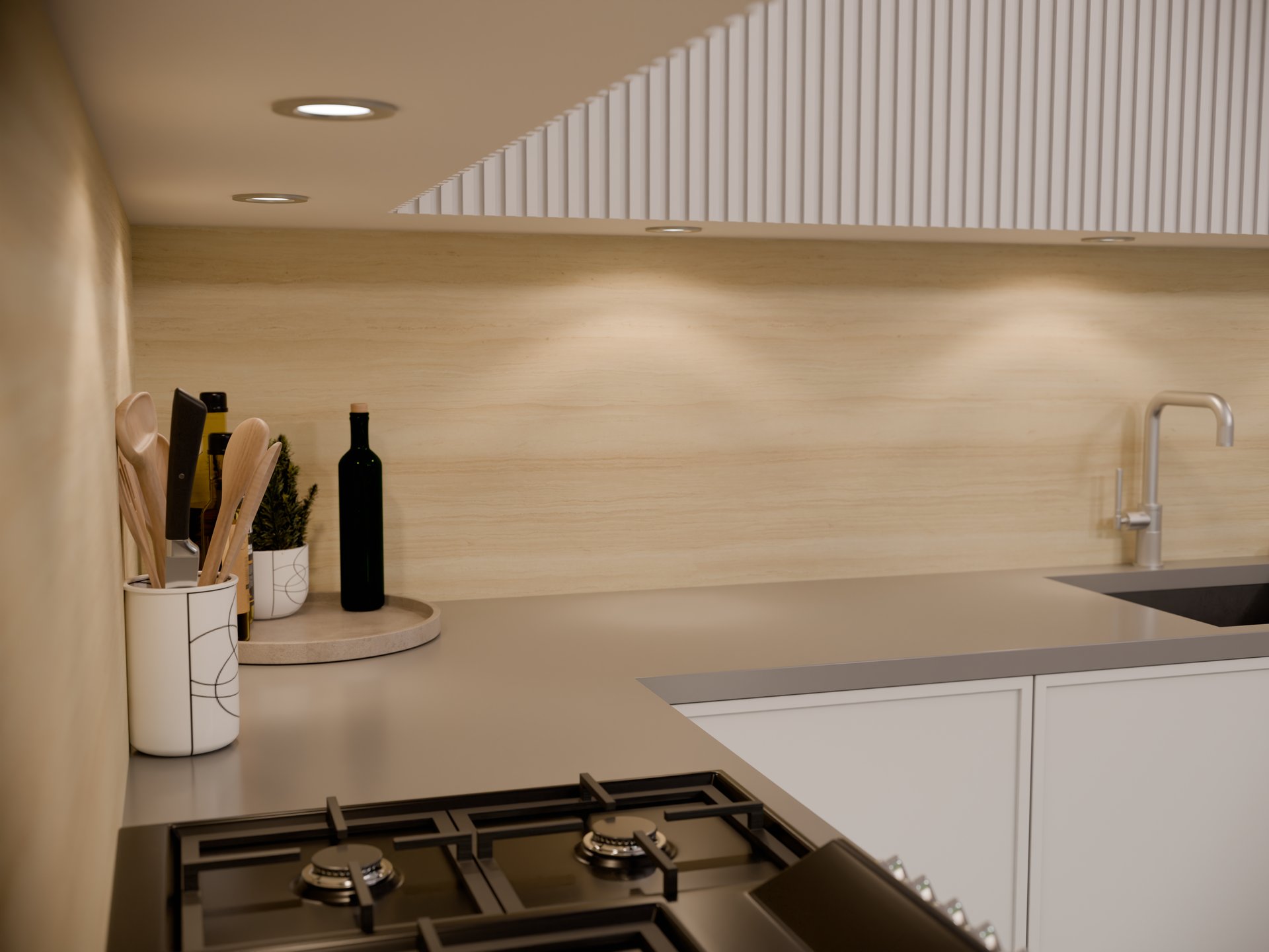 Plan de travail stratifié sur mesure Sofema, cuisine avec évier et plaque gaz