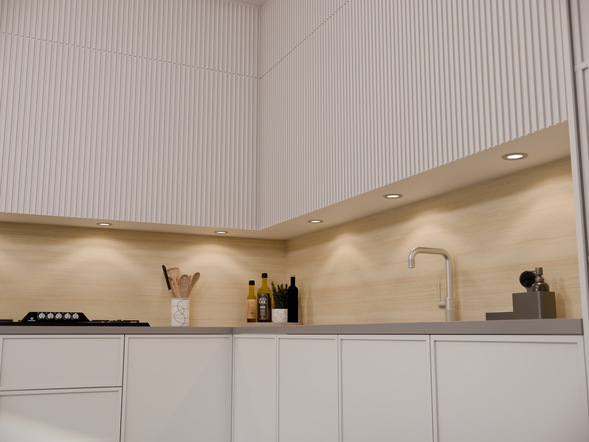 Plan de travail stratifié sur mesure Sofema dans cuisine avec évier et plaque