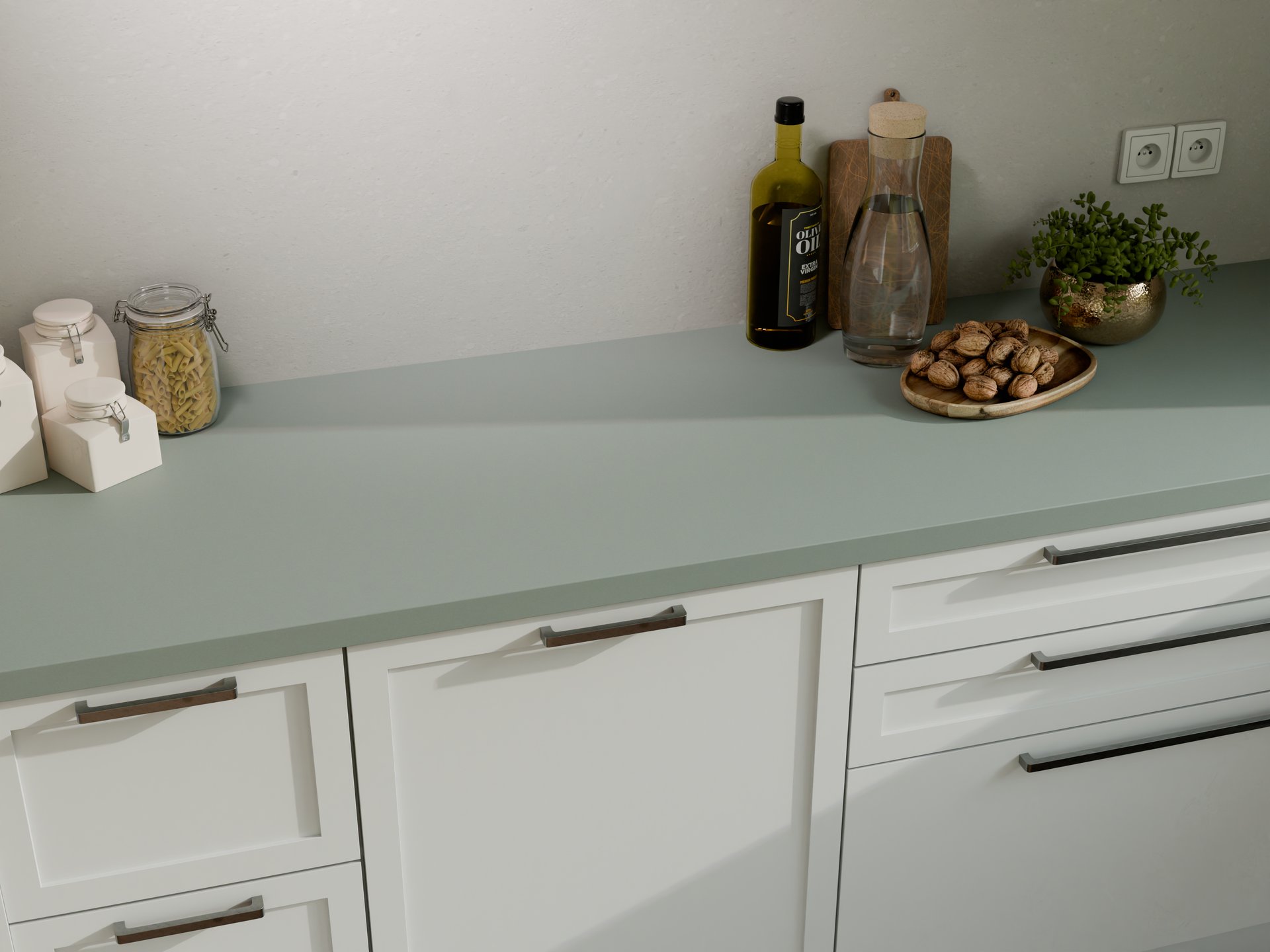 Plan de travail stratifié sur mesure Sofema dans une cuisine moderne.